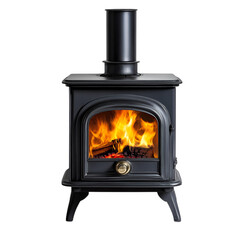 A Vivid Flame Burning in a Wood Burning Stove Isolated on Transparent Background