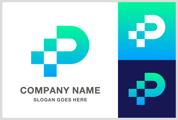 Monogram Letter P Square Pixels  Business Company Stock Vector Logo Design Template