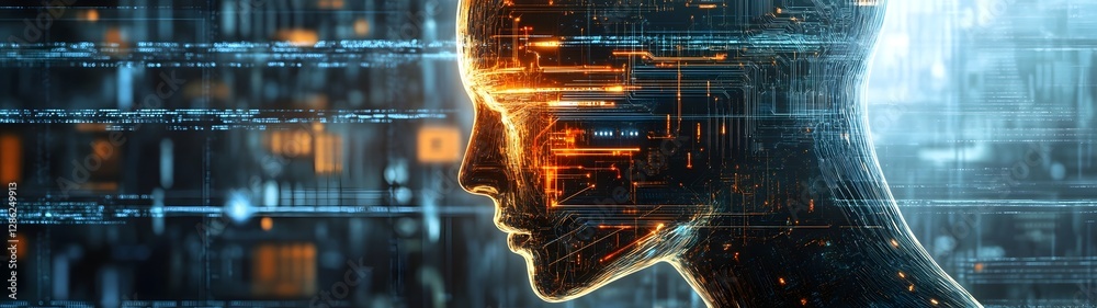 Poster Futuristic digital technology and intelligence visualization concept with abstract interface network system and data flow  Representing the digital transformation innovation