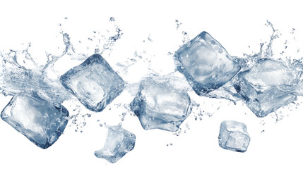 Splashing ice cubes in high-speed action on a transparent background png for creative designs