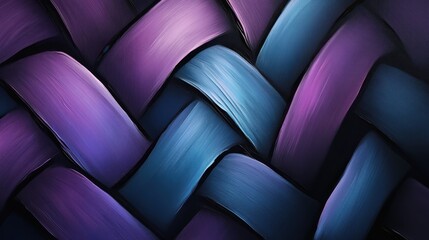 Obraz premium A vibrant abstract painting featuring intricate purple and blue patterns resembling a woven basket weave, showcasing artistic creativity and texture.