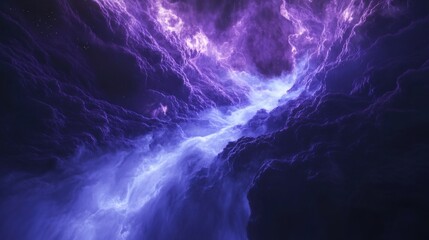 Fototapeta premium A radiant cosmic river of glowing plasma flows through a nebula, forming a celestial waterfall