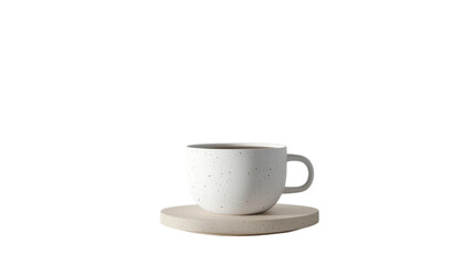 Obraz premium Stylish white ceramic cup with coffee resting on a minimalist stone coaster in a bright setting