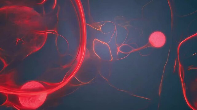 A highly detailed 3D-rendered visualization of red blood cells in a futuristic microscopic environment, symbolizing advanced medical science, biotechnology, and circulation research.  
