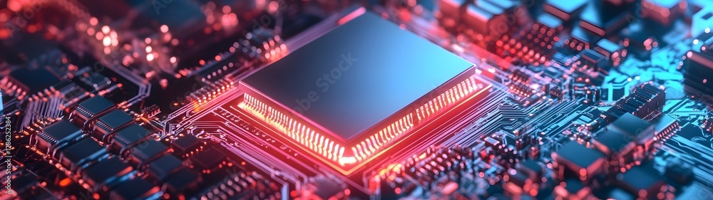 Poster Futuristic glowing circuit board with advanced processors and microchips representing the latest technology digital innovation and engineering progress
