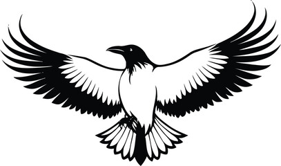 A black and white logo type raven silhouette design - raven icon design