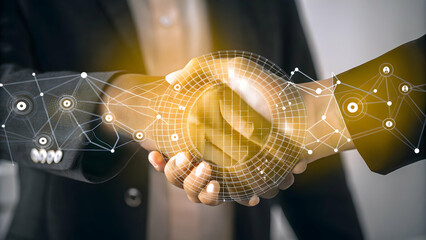 Macro Shot of Holographic Virtual Handshake for Future Business Deals