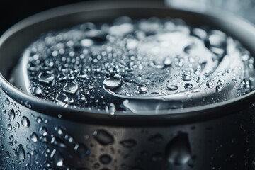 A close-up of a collection of soda cans with condensation on the surface,