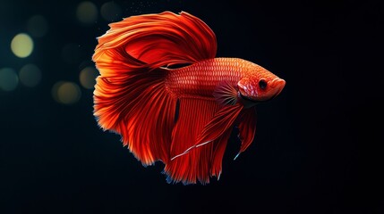 Obraz premium Fiery Red Betta Fish Siamese Fighting Fish Aquatic Animal Macro Photography