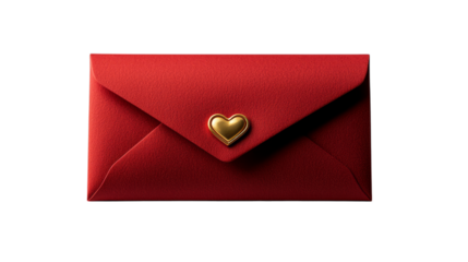 Elegant red envelope with gold heart seal on transparent background