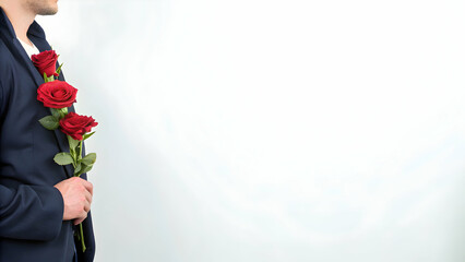 Natural Fresh Red Roses Pattern Wallpaper - Top View Floral Background with Empty Space