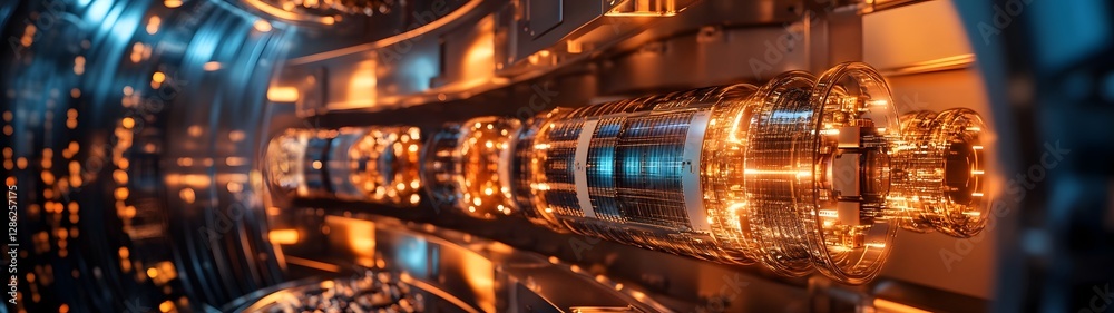 Fototapete futuristic interior of a high tech quantum particle accelerator control room with glowing circuits d