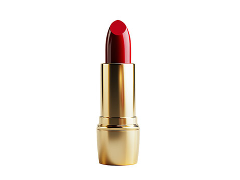 Bright red lipstick in elegant gold tube for stunning makeup inspiration on a vanity