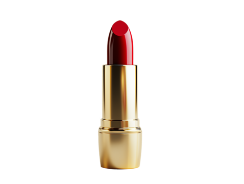 Bright red lipstick in elegant gold tube for stunning makeup inspiration on a vanity