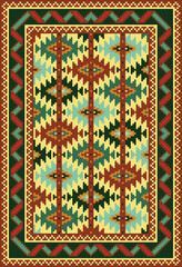 Vector pattern Carpet, Turkmen textiles Red-green background of the Yomud people living in Turkmenistan east of the Caspian Sea use various gul motifs. This pattern is called "bird on a pole"
