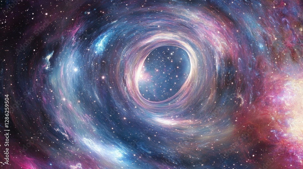 Wall mural a wormhole collapses inside a nebula, distorting starlight into breathtaking interstellar patterns