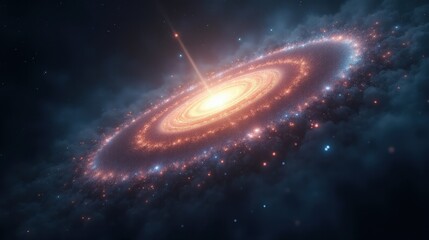 Obraz premium A mysterious dark matter halo surrounding an ancient galaxy, its gravitational influence bending the fabric of reality, invisible yet shaping the entire universe.