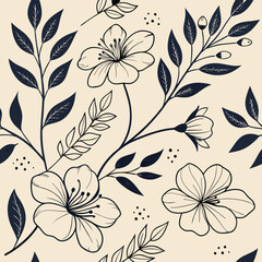 Elegant Floral Seamless Pattern in Black, White, and Gold, Ai Generated