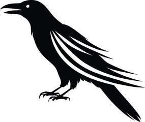 A black and white logo type raven silhouette design - raven icon design