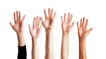 Hands raised in unity studio setting png with transparent background white environment for creative design