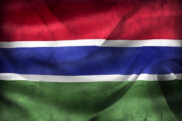 Vintage look Gambia flag - realistic waving fabric flag