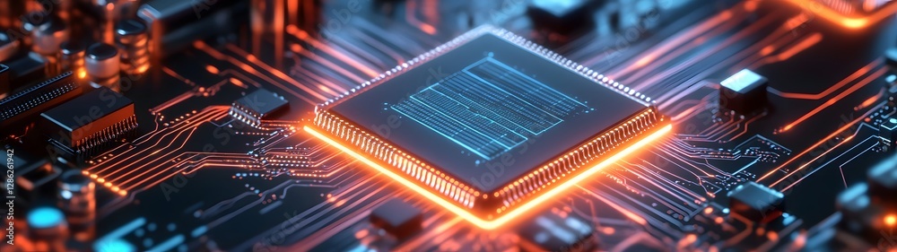 Leinwandbilder Futuristic microchip technology with glowing circuits dynamic interconnections and intricate electronic components