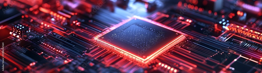 Aufkleber Futuristic microchip with vibrant illuminated circuit board representing advanced technology digital innovation and the power of intelligence