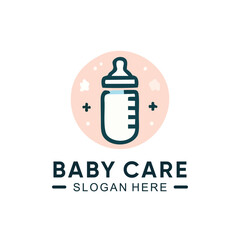 Baby care logo with simple design premium vector