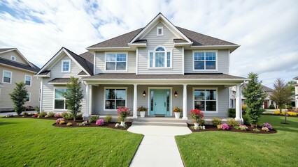 Fototapeta premium Charming Family Home Design Embracing Modern Elegance and Comfort in a Picturesque Suburban Setting