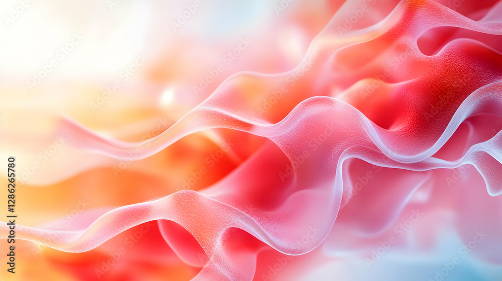 Poster abstract wave patterns in soft red and pink hues create a serene and dynamic visual effect, ideal fo