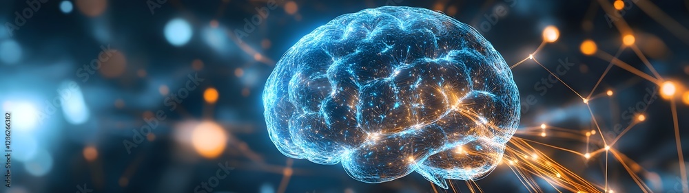 Aufkleber Glowing and dynamic visualization of a futuristic brain with intricate neural network connections and pulsing energy  Representing the concept of advanced intelligence cognitive science