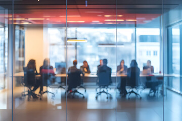 Abstract blur image of Business people walking at modern hallway with bokeh for background usage	