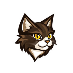 Obraz premium Brown cartoon cat with yellow eyes and pointed ears