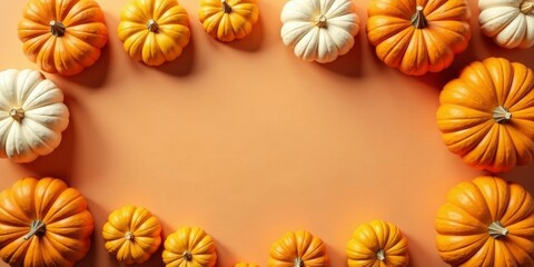 Autumnal Harvest A Festive Frame of Orange and White Pumpkins on a Warm Background
