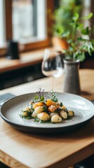 Closeup Of Potato Dumpling Dish With Herbs On A Wooden Surface For Meal Photography Food Photography Image Dish Food Photo Still Life Culinary Photography Gastronomy Healthy Food Home Cooking Recipe
