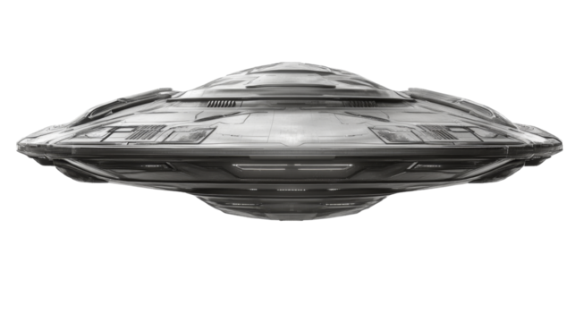 Futuristic ufo design digital art transparent background png format white environment sci-fi concept