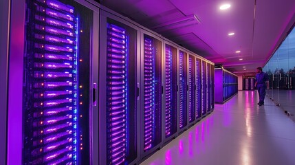 Array of servers lined up in an organized manner showcasing advanced technology in a data center