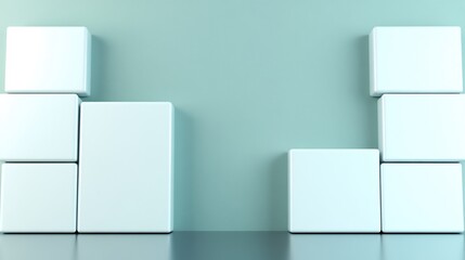 Serene white cubes softly illuminated against a calm teal wall. AI Generated