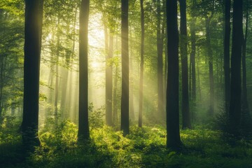 Obraz premium misty morning in the forest.