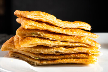 Homemade Chinese green onion pancakes. Fried Green Onion Cakes