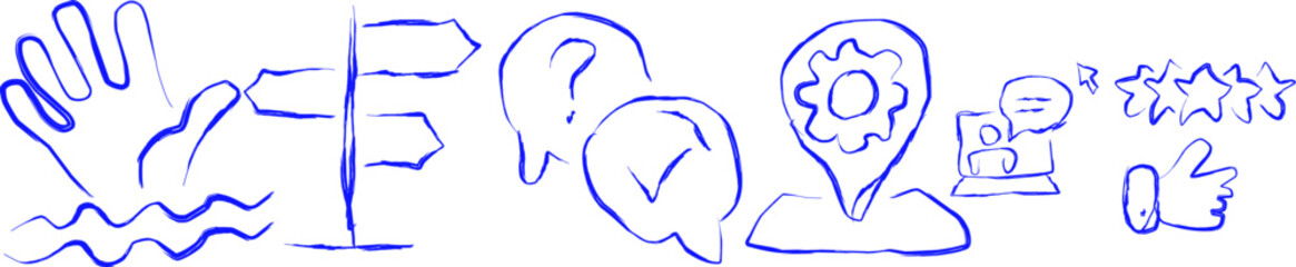 set of Customer Service and Support icons in doodle style. Thin Line Set contains Icons such as Online Help, Help Desk, Quick Response, Feedback and more. Collection of simple web icons.