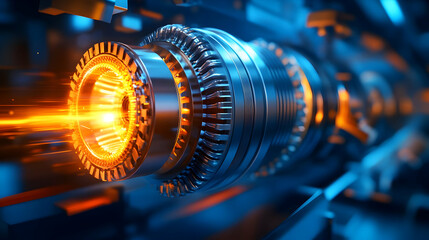A close-up shot of a futuristic turbine engine showing intricate details and glowing elements, symbolizing advanced engineering.