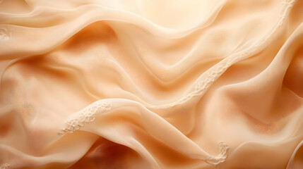 Fototapeta premium A close-up view of soft peach silk fabric draping gracefully, exhibiting elegance and texture in a serene manner.