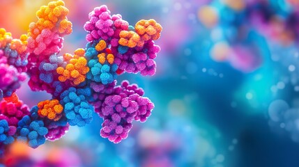Close up view of a colorful molecular structure with vibrant connections and atoms