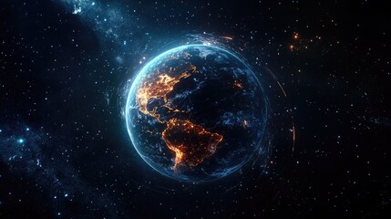 Fototapeta premium Earth at Night, A Cosmic View of Our Planet's Vibrant Cities and Starry Skies