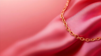 A delicate gold chain rests gracefully on soft pink silk, creating an elegant and luxurious aesthetic for fashion and design.