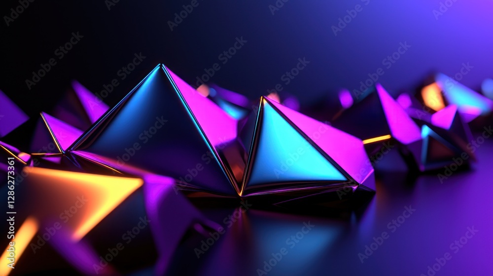 Canvas Prints abstract geometric shapes in vibrant colors create a futuristic landscape with glowing edges