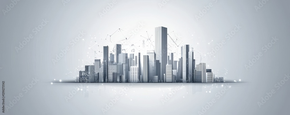 Poster a hi-tech pattern in a gray and white technology background image, illustrating a line design for co