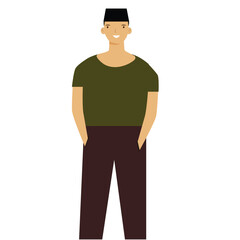 Vector of a standing man wearing a skullcap on his head