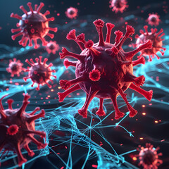 The dark cybernetic bloodstream pulses with energy, while shattered encryption shields float aimlessly, unable to stop the spread of the digital plague.